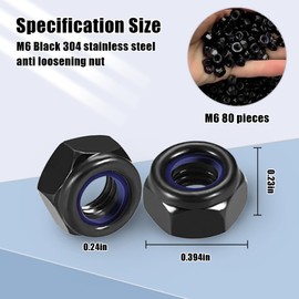 YdseozO Pack of 80 Hex Nuts M6 DIN 985 Nut Self-Locking Nuts Made of Black Stainless Steel Lock Nut Nylon Insert Made of Carbon Steel Stop Nuts A2 V2A Lock Nuts Connectors