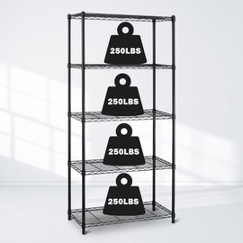 5 Shelf Wire Shelving Unit, Garage NSF Metal Shelf Organizer Large Storage Shelves Heavy Duty Height Adjustable Utility Commercial Grade Steel Layer Shelf Rack (1250 LBS Capacity) - 72x36x14 - Black