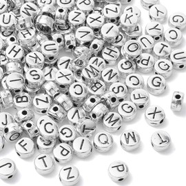 UR URLIFEHALL 200 Pcs Flat Round Letter Beads Silver Metal Alphabet Beads 6.5x3.5mm A-Z Letter Spacer Beads for Jewellery Crafts Making