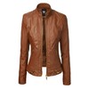 LL WJC747 Womens Dressy Vegan Leather Biker Jacket M CAMEL