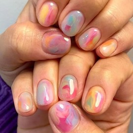 Short Press On Nails Square Fake Nails Acrylic Nails Full Cover False Nails With Colorful Glossy Designs Artificial Nails Press Ons Short Glue On Nails Reuseable Stick On Nails For Women
