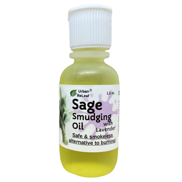 Urban ReLeaf Sage Smudging Oil 1 oz with Lavender! Cleansing Energy, Clear Anoint Bless Protection. Smokeless Alternative. Massage, 100% Natural Vegan, Made in USA