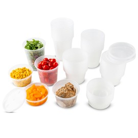DuraHome Food Storage Containers with Lids Freezer Deli Cups 90 Sets Expanded Combo Pack 8oz 12oz 16oz 24oz & 32oz BPA-Free Leakproof Round Clear Takeout Meal Prep Microwavable, Airtight Lids