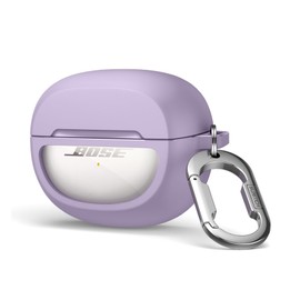 SURITCH Clear Case Compatible with New Bose Ultra Open Earbuds (2024), Durable Full-body Shockproof TPU Protective Case with Carabiner & Key Ring & Transparent Logo Window(Purple)