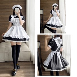 [FULINE] Maid Clothing, Cosplay, Café, Maid Apron, Classic, Short Length, Maid Costume, Masquerade Costume, Women's, Men's, Set, Set, Scrubbing, Event, Party, Adult, Unisex, Black, L