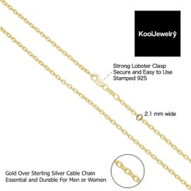 Yellow Gold Over Sterling Silver Round Cable Chain Necklace (2.1 mm, 16 inch)