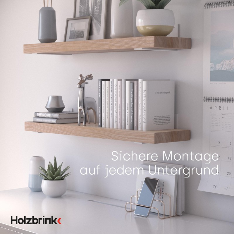 HOLZBRINK HLR-L-300-9016 Metal Shelf Brackets for Wall Shelves White 300