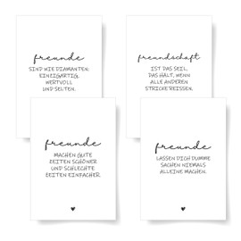 Donari® Postcards Set of 4, DIN A6, High-Quality Postcards with Sayings, Postcards in Elegant Design, Black and White, Friends Cards with Sayings (Friends)