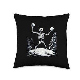 Funny Snowball Fights Skeleton in Winter Season Start Throw Pillow, 16x16, Multicolor