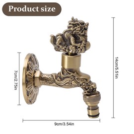 G1/2 Wall Mounted Water Faucet Brass Material Vintage Chinese Dragon Design,Kitchen Faucet,Washing Machine Faucet Bathroom Sink Basin Faucet,Outdoor Garden Hose Faucet(Kylin+Dragon)