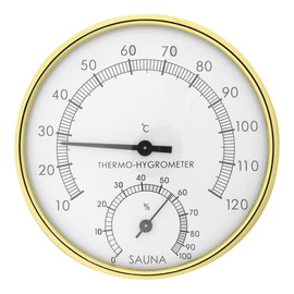 Sauna Thermometers Fahrenheit & Hygrometer - Temperature Measure Gauge, Indoor Dial Hygrothermograph, Thermostat Tool Accessories with Digital Display Fit for Steam Room, Family, Hotel (1PC, Gold)