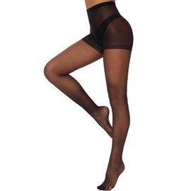 DUCMODA Women's Sheer Tights-20D Control Top High Waist Silky Pantyhose with Reinforced Toe-Black-M