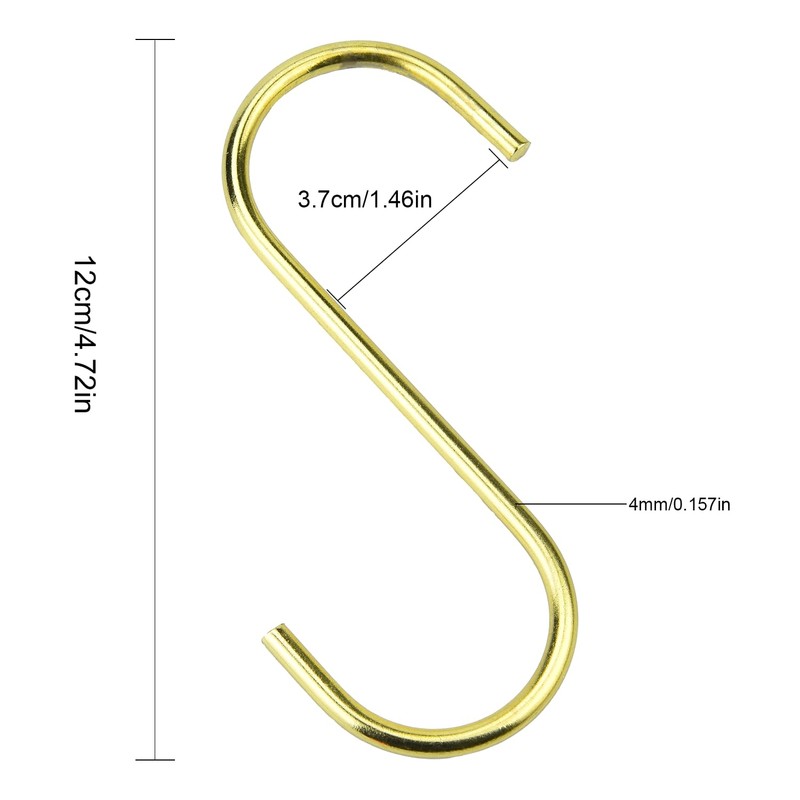10 Pack Gold S Hooks for Hanging, Stainless Steel S