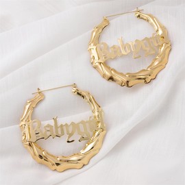 Old English Font Babygirl Word Large Bamboo Hoop Earrings for Women 80s/90s Hip-Pop Style Fashion Party Accessory (A:silver)
