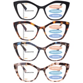 Ronecool 4 Pack Progressive Multifocal Reading Glasses, Blue Light Blocking Computer Reading Glasses Spring Hinges(Multicolor, 1, x)