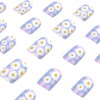 Flower Press on Nails Short Square Fake Nails Blue Pink