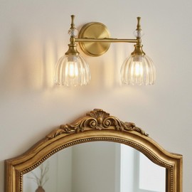 ANDY STAR 2-Light Vintage Bathroom Vanity Light Over Mirror, Brushed Gold Bathroom Light Fixtures with Clear Tulip Glass Shade, E12 Base(Bulbs Not Included)