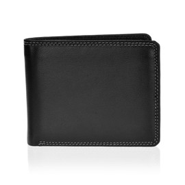 Pavia Leo Mens Soft Leather Bi-fold Wallet RFID (Black/Grey)