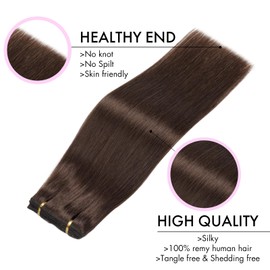 EINbeauty Clip-In Real Hair Extensions, 7 Pieces, 120 g, 50 cm, Straight, Invisible Real Hair Extensions, Dark Brown Extensions, Clip-In Hair Extensions (20 Inches, 2#)