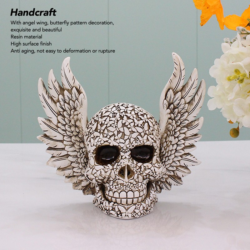 Skull Statue Butterflies Pattern Handcraft Exquisite Skeleton Head Statue with