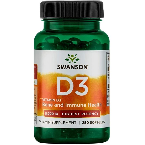 Swanson Vitamin D-3 5000 IU Bone Health Immune Support Healthy Muscle Function D3 Supplement (cholecalciferol) 125 mcg 250 Softgels Count