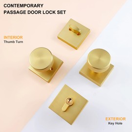 coolnews Gold Door Knob and Single Cylinder Deadbolt Set, Exterior Door Knobs with Lock and Deadbolt, Stain Brass Finish