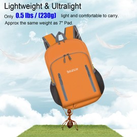 Bekahizar 20L Ultra Light Weight Backpack Foldable Hiking Daypack Rucksack Water Resistant Travel Day Bag for Men Women Kids Outdoor Camping Mountaineering Walking Cycling Climbing (Orange)