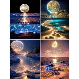 Amyaker Diamond Art Kit, Square Beads, Whole Sides, Set of 4, Diamond Beads Painting Kit, DIY Handmade Painting, Craft Kit, Mosaic Art, 5D, Mosaic Art, Diamond Painting, Full Paste Type, 11.8 x 15.7