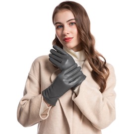 vislivin Touchscreen Gloves Women's Winter Leather Gloves Warm Leather SMS Gloves Grey M, gray