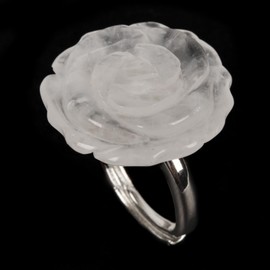 Justinstones Crystal Quartz Carved Gemstone Daisy Flower Promise Ring 25MM Romantic Rose Bud Adjustable Stacking Ring Gift For Her (Adjustable size:8 to12), Stone, No Gemstone