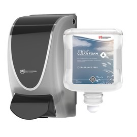 SC Johnson Professional Clear FOAM Dispenser and Refill Starter Kit, Wall Mount Soap Dispenser for Hand Soap, 1 Refresh Clear FOAM Hand Wash, 1 Liter Cartridge, 33.8 fl. oz., for Professional Use Only