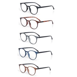 EYE ZOOM 5 Pack Retro Round Plastic Frame Reading Glasses for Men and Women, Multi Color, +2.50