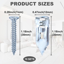 PAGOW 20 Pcs Self-Drilling Anchors,Anchors and Screws for Heavy Duty, Metal Screw Anchors Kit, No Drill and Holes in Wall (0.47"x1.18", Silver)