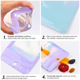Paquete de 100 bolsas de plástico resellables para almacenamiento de alimentos, bolsas con cierre con ventana frontal transparente, bolsa de embalaje para pequeñas empresas (rosa y azul, 2.4 x 4
