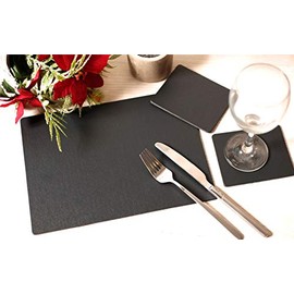 Set of 4 Charcoal Elementary Leatherboard Placemats and 4 Coasters - Made in Britain