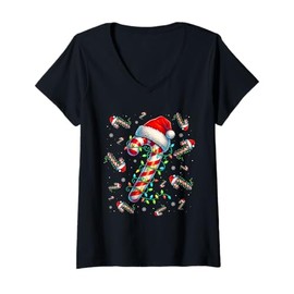 Womens Candy Cane Merry and Bright Christmas Lights Candy Costume V-Neck T-Shirt