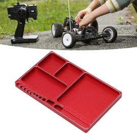 Pwshymi Magnetic Screw Tray, Aluminium Alloy Magnetic Adsorption Portable Size, Durable RC Repair Tool Tray for RC Model Toy Repair (Red)