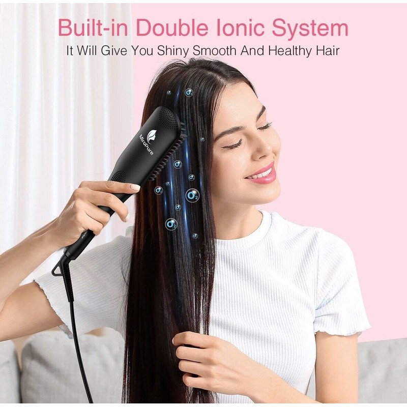 MiroPure Enhanced Hair Straightener Brush by MiroPure 2-in-1 Ionic Straightening