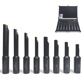 8 Pcs 3/4" Shank Indexable Lathe Boring Bars Set, 90° Round Shank Boring Bar with 4 PCS TCMT21.51 and 4 PCS TCMT221 Indexable Carbide Inserts