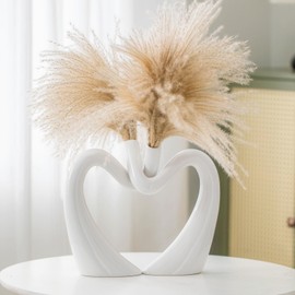 Lvases White Hollow Ceramic Vases for Home Decor, Love Heart Snuggle Vase Set of 2, Modern Nordic Aesthetic Decorative Vase for Table Centerpiece Wedding Decoration (W 11.8" X H 9.8")