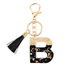 Suweibuke Fashion Black Key Chains for Women Girls, Initial Letter Keychains with Tassel, Charms for Key Purse Handbags Backpacks (Black-B)