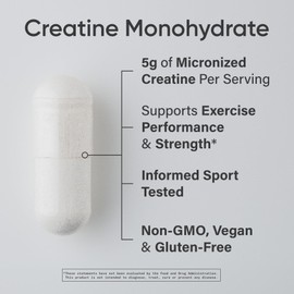 Sports Research® Creatine Monohydrate Capsules - Supports Workout Recovery, Lean Muscle gain, Performance and Strength* - Non-GMO, Vegan Certified - 5g per Servings - 30 Servings