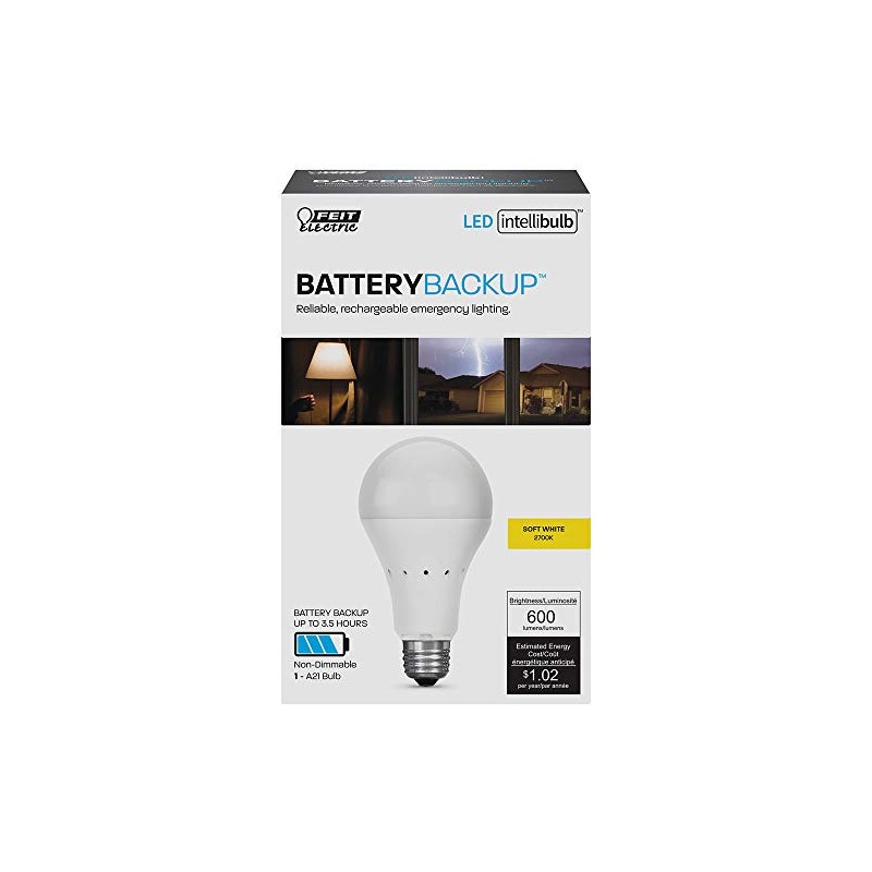 Feit Electric IntelliBulb – Battery Backup LED Bulb, Soft White