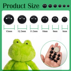 TOAOB 320pcs Sew On Safety Eyes Buttons Black 8mm to 15mm Plastic Mushroom Domed Sewing Crafting Eyes for DIY Stuffed Animals Amigurumis Crochet Doll Making