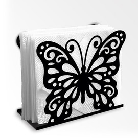 Doodlream Butterfly Decorative Black Metal Napkin Holder for Table, 13.5 x 11.2 x 5cm Standing Napkin Holder for Home Kitchen Restaurant Picnic Party Coffee Bar Dining Room