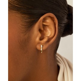 PAVOI 18K Yellow Gold Plated Sterling Silver Posts Cubic Zirconia Half Huggie Earrings | Small Hoop Earrings for Women | Baguette CZ Dainty Stud Cuff Earring