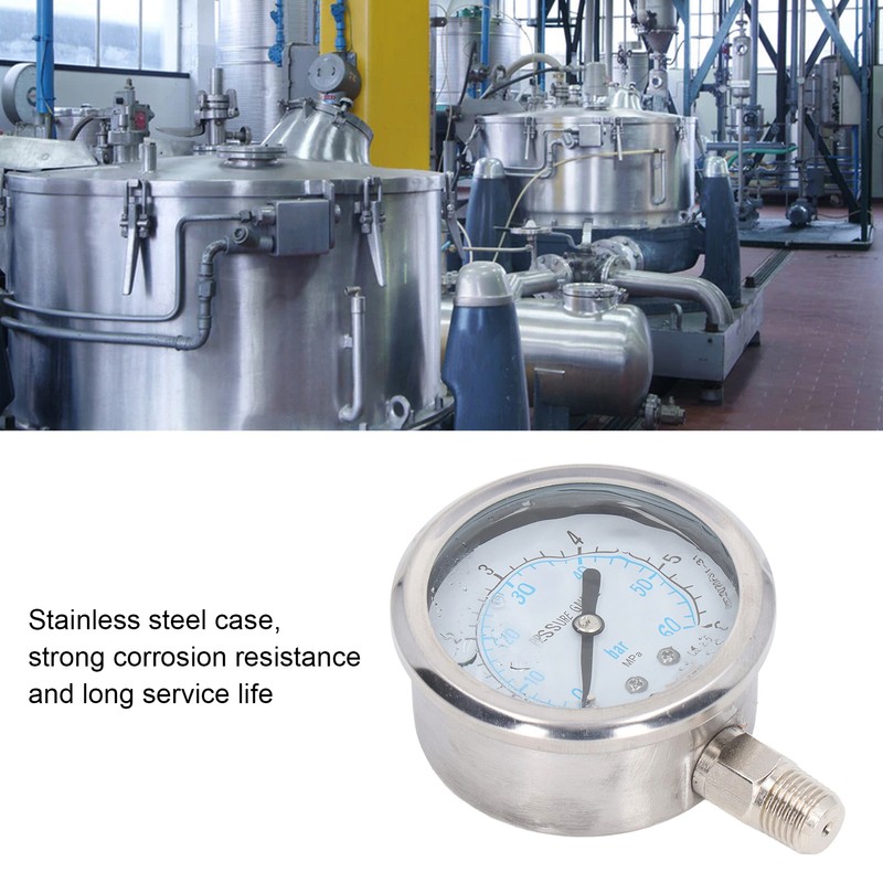 Pressure Gauge Stainless Steel Vibration Resistant Oil Manometer 1/4in NPT