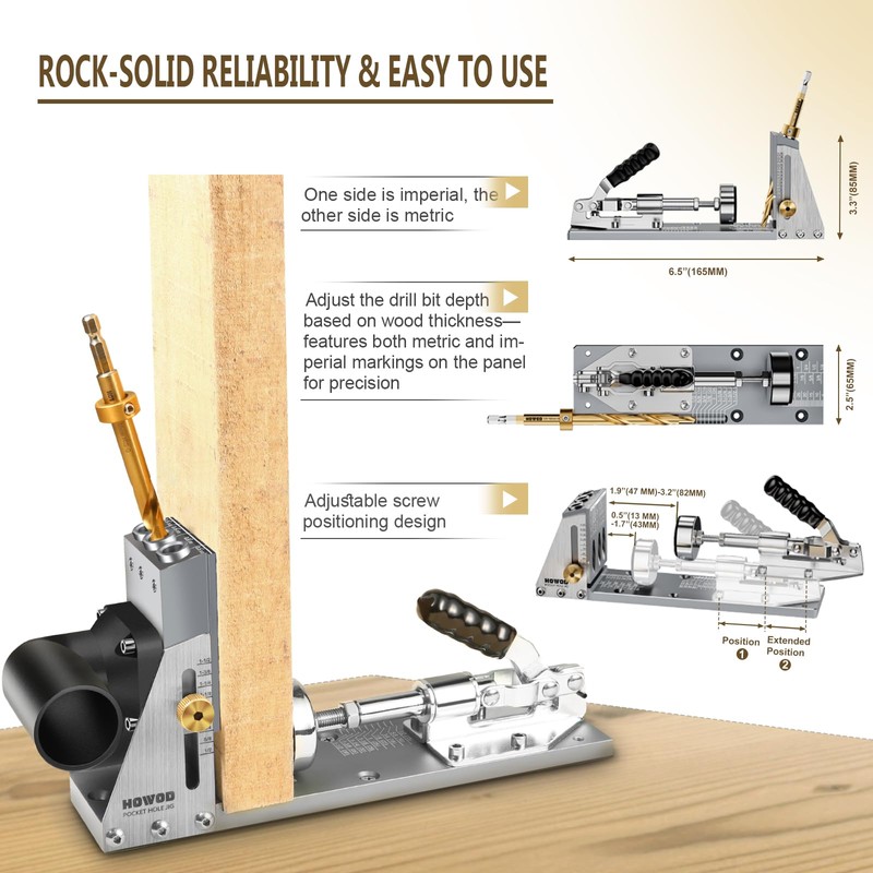 HOWOD Pocket Hole Jig Kit, Professional Metal Pocket Screw Jig