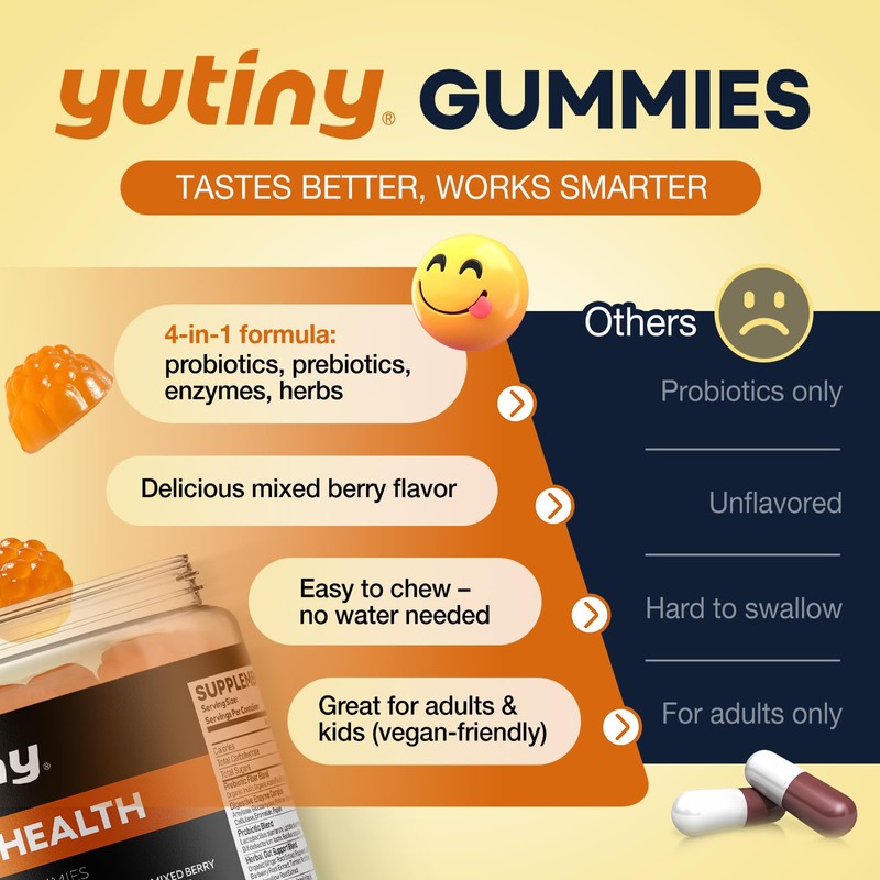 Yutiny Prebiotics Probiotics & Digestive Enzymes Gummies, Gut Health Supplement