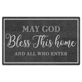 NATSUNO Black and White Christian Door Mat, May God Bless This Home Doormat Indoor Outdoor Entrance Porch, Religious Welcome Mats for Front Door, Blessed Bathmat for Bathroom, 17x30 Inches